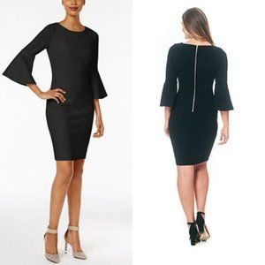Calvin Klein Bell Sleeve Boat Neck Sheath Dress Black